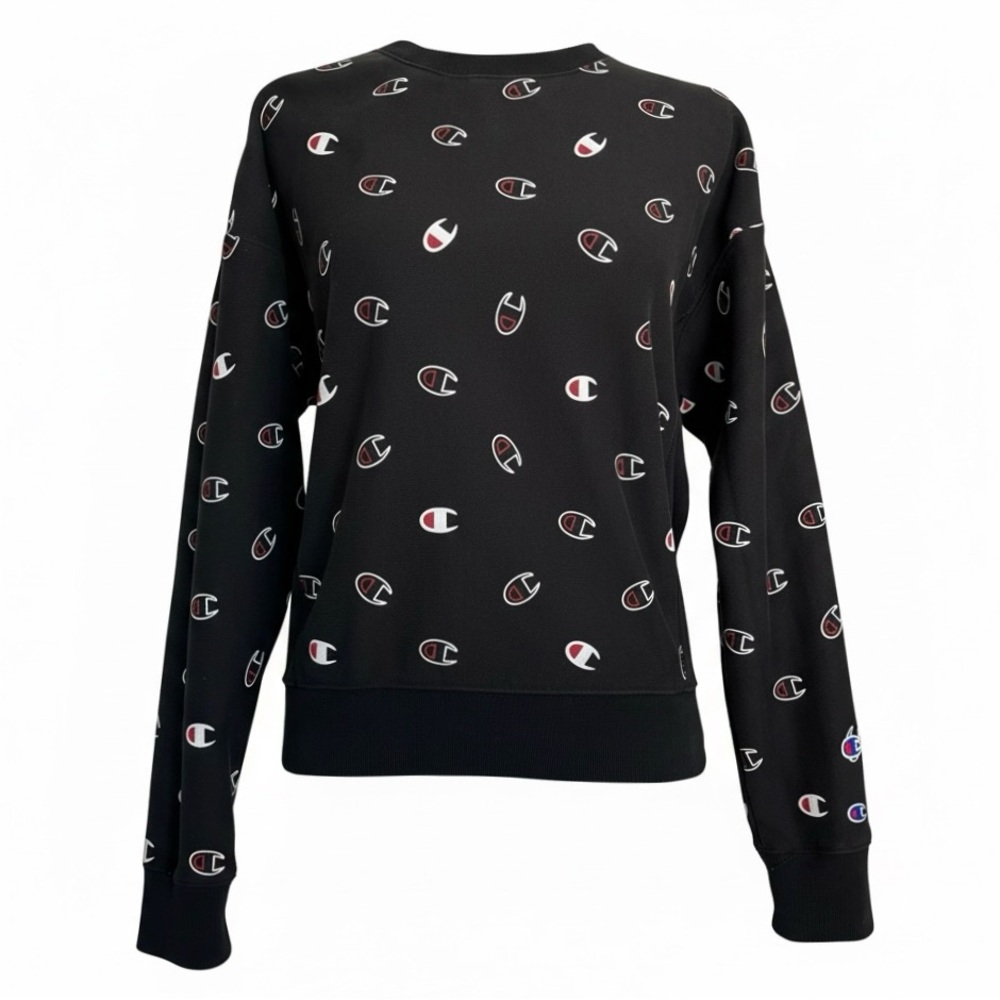 Vintage Vtg Champion 90s Reverse Weave Black Crewneck Cropped Logo Sweatshirt M